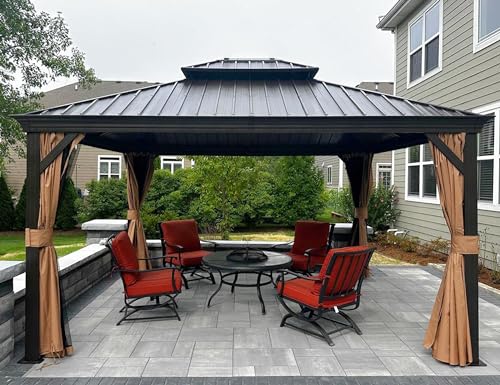 PURPLE LEAF Gartenpavillon 3.65 x 4.25 m Pavillon Wasserdicht Stabil Winterfest Alupavillon mit Stahldach Hardtop Pavillon mit Seitenteile, Bronze von PURPLE LEAF