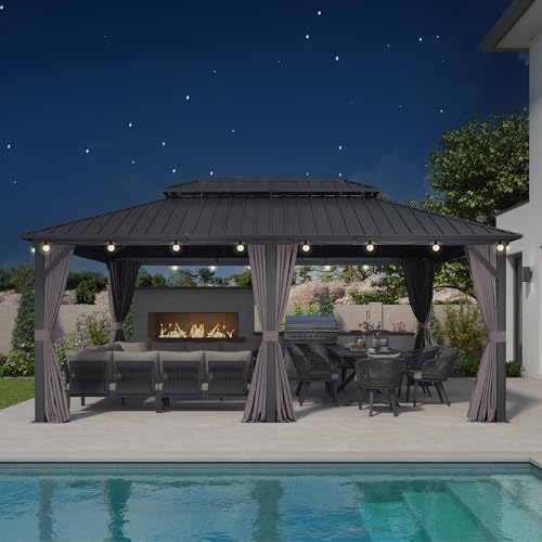 PURPLE LEAF Gartenpavillon 3.65 x 5.45 m Wasserdicht Stabil Winterfest, Basisch Alu Pavillon mit Festem Dach Hardtop Pavillon mit 21.9 m 36 LED Lichterkette Glühbirnen für Partyzelt, Grau PURPLE LEAF Gartenpavillon 3.65 x 5.45 m Wasserdicht Stabil Winterfest, Basisch Alu Pavillon mit Festem Dach Hardtop Pavillon mit 21.9 m 36 LED Lichterkette Glühbirnen für Partyzelt, Grau von PURPLE LEAF