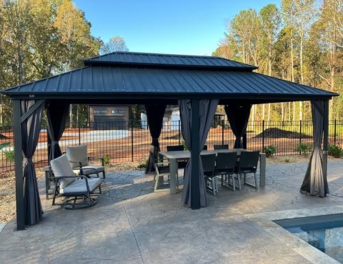 PURPLE LEAF Gartenpavillon 3.65 x 6 m Festem Dach, Basisch Pavillon Wasserdicht Stabil Winterfest Alu Pavillon mit Seitenwänden Hardtop Gartenpavillon mit Stahldach, Grau von PURPLE LEAF