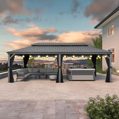 PURPLE LEAF Hardtop Pavillon 3.65 X 7.32 m Alu Pavillon Wasserdicht Stabil Winterfest Gartenpavillon mit Seitenteile 17 m 48 LED Lichterkette Glühbirnen, Hellgrau PURPLE LEAF Hardtop Pavillon 3.65 X 7.32 m Alu Pavillon Wasserdicht Stabil Winterfest Gartenpavillon mit Seitenteile 17 m 48 LED Lichterkette Glühbirnen, Hellgrau von PURPLE LEAF