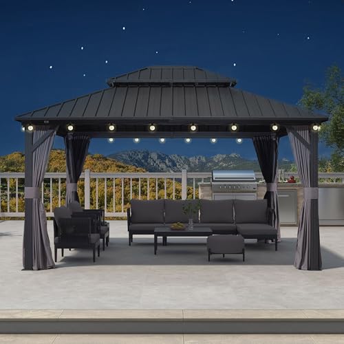 PURPLE LEAF Hardtop Pavillon 3.65 x 4.25 m Wasserdicht Stabil Winterfest, Basisch Gartenpavillon mit Seitenteilen Alu Pavillon mit 14.6 m 24 LED Lichterkette Glühbirnen für Partyzelt, Grau PURPLE LEAF Hardtop Pavillon 3.65 x 4.25 m Wasserdicht Stabil Winterfest, Basisch Gartenpavillon mit Seitenteilen Alu Pavillon mit 14.6 m 24 LED Lichterkette Glühbirnen für Partyzelt, Grau von PURPLE LEAF