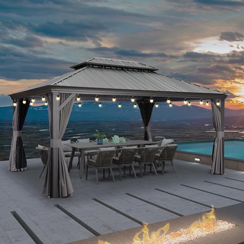 PURPLE LEAF Hardtop Pavillon 3.65 x 4.85 m Wasserdicht Stabil Winterfest Gartenpavillon mit Seitenteile Alu Pavillon 14.6 m 24 LED Lichterkette Glühbirnen, Grau PURPLE LEAF Hardtop Pavillon 3.65 x 4.85 m Wasserdicht Stabil Winterfest Gartenpavillon mit Seitenteile Alu Pavillon 14.6 m 24 LED Lichterkette Glühbirnen, Grau von PURPLE LEAF