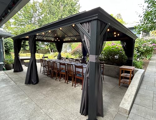 PURPLE LEAF Hardtop Pavillon 3.65 x 7.32 m Wasserdicht Stabil Winterfest Gartenpavillon Alu Pavillon mit Seitenteile 21.9 m 36 LED Kugel Lichterkette, Grau von PURPLE LEAF