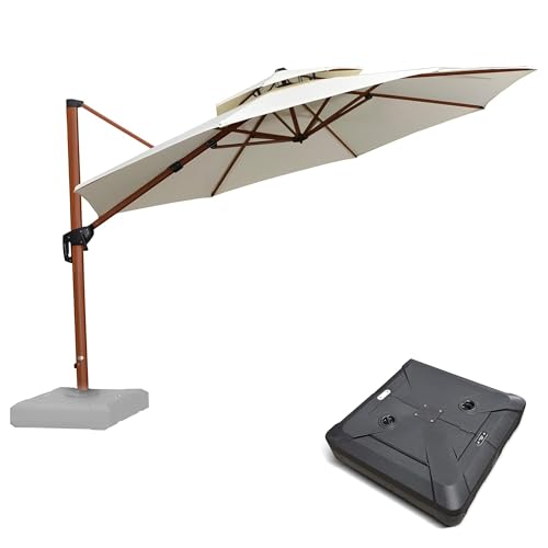 PURPLE LEAF Holzoptik Sonnenschirm 365 cm mit Ständer Doppeldach Ampelschirm mit Kurbel 360°Drehbar Alu Rund Sonnenschirme UV 50+ Wasserabweisend Gartenschirm Groß für Pool Garten, Cream PURPLE LEAF Holzoptik Sonnenschirm 365 cm mit Ständer Doppeldach Ampelschirm mit Kurbel 360°Drehbar Alu Rund Sonnenschirme UV 50+ Wasserabweisend Gartenschirm Groß für Pool Garten, Cream von PURPLE LEAF