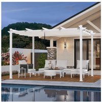 PURPLE LEAF Outdoor Retractable Pergola mit Double Sun Shade Canopy White Heavy-Duty Aluminium Pergola Patio Modern Pergola for Garden Deck Backyard von PURPLE LEAF