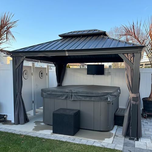 PURPLE LEAF Pavillon 3 x 3.65 m Wasserdicht Stabil Winterfest Gartenpavillon mit Stahldach Hardtop Pavillon mit Seitenteile Alupavillon, Grau von PURPLE LEAF