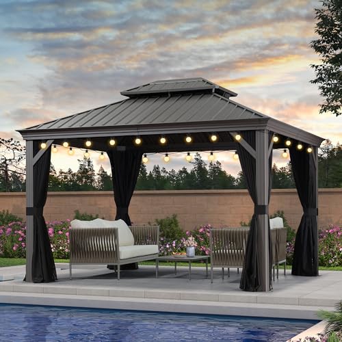 PURPLE LEAF Pavillon 3 x 3.65 m Wasserdicht Stabil Winterfest Hardtop Pavillon mit Seitenteile Alu Gartenpavillon mit 10 m 24 LED Lichterkette, Hellgrau PURPLE LEAF Pavillon 3 x 3.65 m Wasserdicht Stabil Winterfest Hardtop Pavillon mit Seitenteile Alu Gartenpavillon mit 10 m 24 LED Lichterkette, Hellgrau von PURPLE LEAF