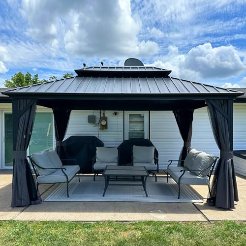 PURPLE LEAF Pavillon 3 x 4.25 m Festem Dach, Basisch Gartenpavillon Wasserdicht Stabil Winterfest Alupavillon mit Stahldach Hardtop Pavillon mit Seitenwänden, Grau von PURPLE LEAF