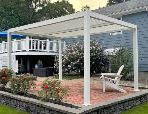 PURPLE LEAF Pavillon 3 x 4.25 m mit Lamellendach Terrassenüberdachung Pergola Wasserdicht Stabil Winterfest Freistehend Verstellbaren Aluminium-Lamellen, Weiß von PURPLE LEAF