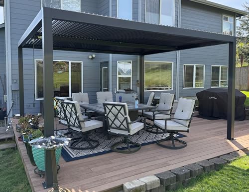 PURPLE LEAF Pavillon 3.65 x 4.25 m mit Lamellendach Freistehend Terrassenüberdachung Verstellbaren Aluminium-Lamellen Pergola Wasserdicht Stabil Winterfest, Grau von PURPLE LEAF