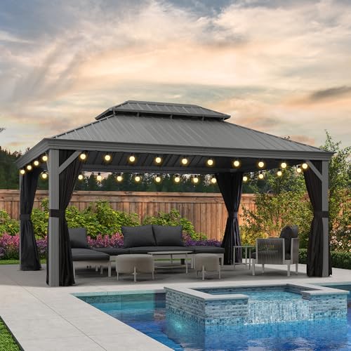 PURPLE LEAF Pavillon 3.65 x 4.85 m Hardtop Pavillon Wasserdicht Stabil Winterfest Alu Gartenpavillon 17 m 48 LED Lichterkette Glühbirnen, Hellgrau PURPLE LEAF Pavillon 3.65 x 4.85 m Hardtop Pavillon Wasserdicht Stabil Winterfest Alu Gartenpavillon 17 m 48 LED Lichterkette Glühbirnen, Hellgrau von PURPLE LEAF