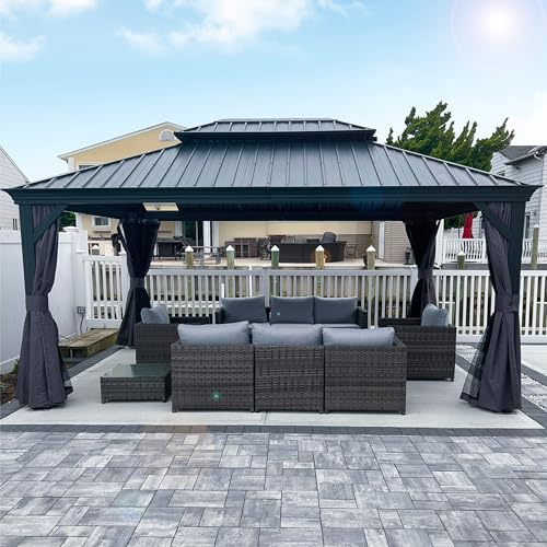PURPLE LEAF Pavillon 3.65 x 4.85 m Wasserdicht Stabil Winterfest Gartenpavillon Alu Pavillon mit Seitenteile Hardtop mit Stahldach, Grau PURPLE LEAF Pavillon 3.65 x 4.85 m Wasserdicht Stabil Winterfest Gartenpavillon Alu Pavillon mit Seitenteile Hardtop mit Stahldach, Grau von PURPLE LEAF