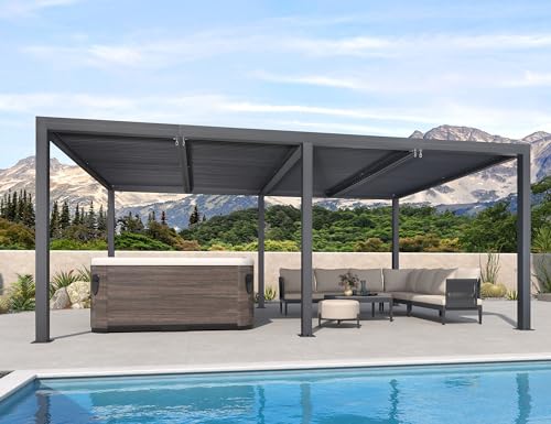 PURPLE LEAF Pavillon 3.65 x 6 m Terrassenüberdachung Freistehend Verstellbaren Aluminium-Lamellen Wasserdicht Stabil Winterfest Pergola mit Lamellendach, Grau von PURPLE LEAF