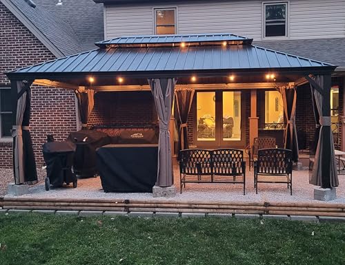 PURPLE LEAF Pavillon 3.65 x 6 m Wasserdicht Stabil Winterfest Gartenpavillon Hardtop Pavillon mit 21.9 m 36 LED Lichterkette Glühbirnen, Bronze von PURPLE LEAF