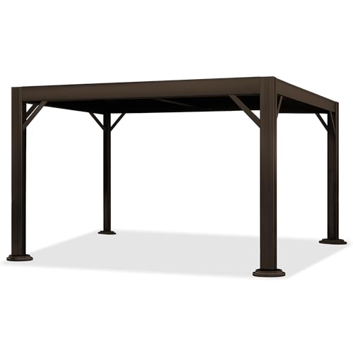 PURPLE LEAF Pavillon 3 x 4 m Wasserdicht Stabil Pergola mit Lamellendach Alu Terrassenüberdachung Hardtop Pavillon mit Moskitonetze und Vorhänge, Bronze von PURPLE LEAF