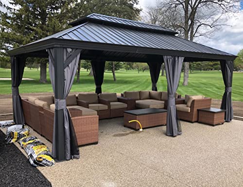 PURPLE LEAF Pavillon 4.25 x 6 m Wasserdicht Stabil Winterfest Hardtop Pavillon mit Stahldach Gartenpavillon mit Seitenteile, Grau von PURPLE LEAF