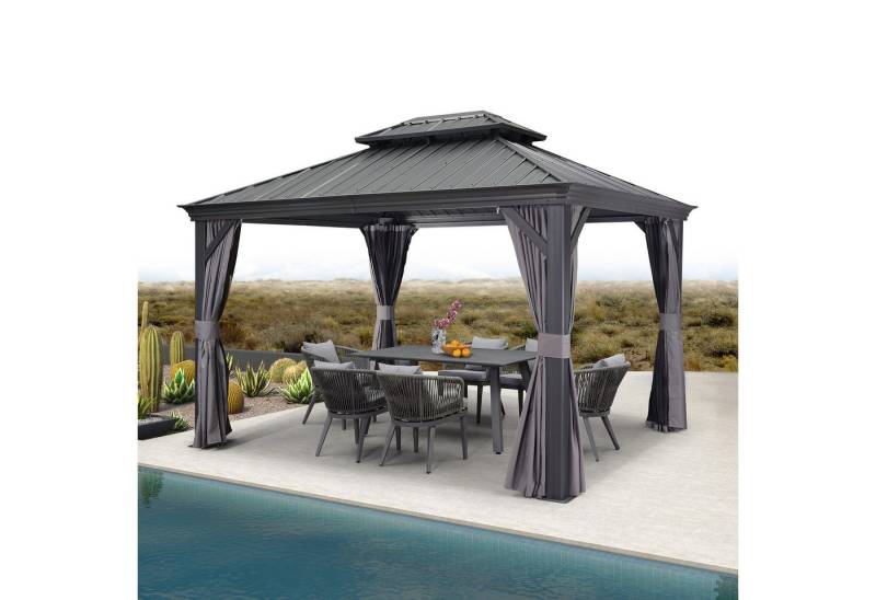 PURPLE LEAF Pavillon Alu Gartenpavillon mit Stahldach Hardtop Pavillon mit Seitenteile, Wasserdicht Stabil Winterfest, Grau von PURPLE LEAF