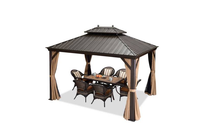 PURPLE LEAF Pavillon Außenbereich Alu Gartenpavillon mit Stahldach Hardtop und Seitenteile, Metall Gazebo mit Netzen und Vorhängen Permanenter von PURPLE LEAF