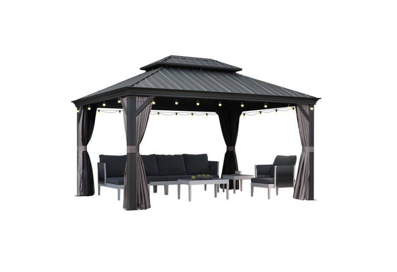 PURPLE LEAF Pavillon Hardtop Aluminium Pergola mit Seitenteilen und LED Lichterketten von PURPLE LEAF