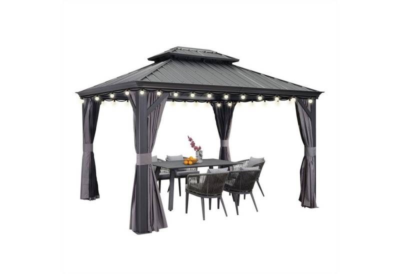 PURPLE LEAF Pavillon Hardtop Aluminium Pergola mit Seitenteilen und LED Lichterketten von PURPLE LEAF
