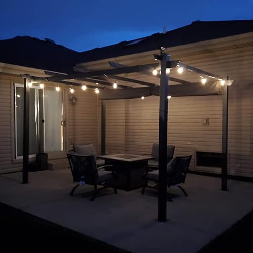 PURPLE LEAF Pergola 3 x 3.65 m Wasserdicht Stabil Winterfest, Gartenpavillon Grau mit Sonnenschutz Überdachung Außen Wetterfest mit 12 LED Solar Lichterkette von PURPLE LEAF