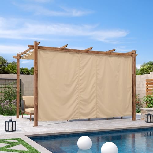 PURPLE LEAF Pergola 3 x 4 m Holzoptik mit Seitenwänden, Terrassenüberdachung Aluminium Pavillon mit Einziehbarem Dach, Pergola Freistehend mit Markisenschutz, Beige von PURPLE LEAF