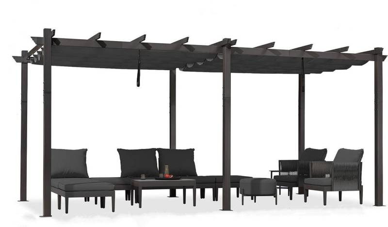PURPLE LEAF Pergola Wasserdicht 3 x 5,5 m, Pavillon Aluminium mit Schiebedach UV50+, BxTxH: 300x550x245 cm, Terrasse Pergola mit Verstellbaren Schattenbereichen, für Garten von PURPLE LEAF