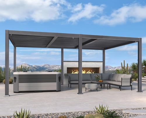 PURPLE LEAF Pergola 3.5 x 5.3 m Pavillon mit Verstellbaren-Lamellendach Terrassenüberdachung Wasserdicht Stabil Winterfest Voll-Aluminium Freistehend Lamellenpergola für Garten, Grau von PURPLE LEAF