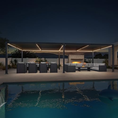 PURPLE LEAF Pergola 3.5 x 8.3 m mit Lamellendach Terrassenüberdachung Wasserdicht Stabil Winterfest Verstellbaren Alu-Lamellendach Freistehend Pavillon mit LED-Lichtleiste für Partei, Grau von PURPLE LEAF