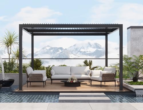 PURPLE LEAF Pergola 3.65 x 3.65 m mit Lamellendach Freistehend Terrassenüberdachung Verstellbaren Aluminium-Lamellen Hardtop Pavillon Wasserdicht Stabil Winterfest, Grau von PURPLE LEAF