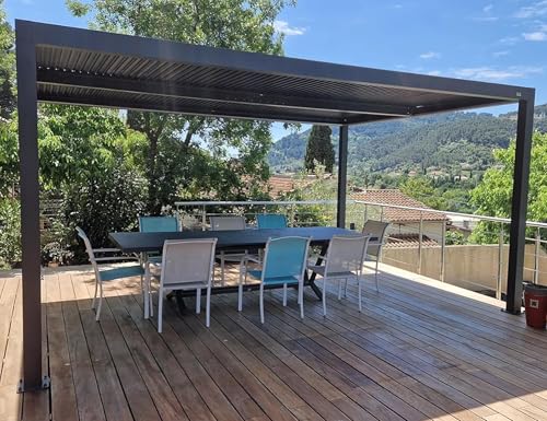 PURPLE LEAF Pergola 3.65 x 4.8 m Terrassenüberdachung Freistehend Verstellbaren Aluminium-Lamellen Wasserdicht Stabil Winterfest Hardtop Pavillon mit Lamellendach, Grau von PURPLE LEAF