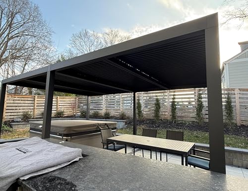 PURPLE LEAF Pergola 3.65 x 7.32 m Wasserdicht Stabil Winterfest Alu Pergola mit Lamellendach Lamellenpergola Freistehend Terrassenüberdachung Pavillon für Carport, Grau von PURPLE LEAF