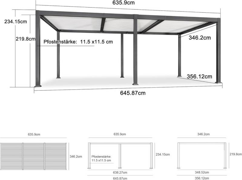 PURPLE LEAF Pergola Alu Pergola mit Lamellendach Terrassenüberdachung, Grauer Rahmen und Weißes Dach von PURPLE LEAF