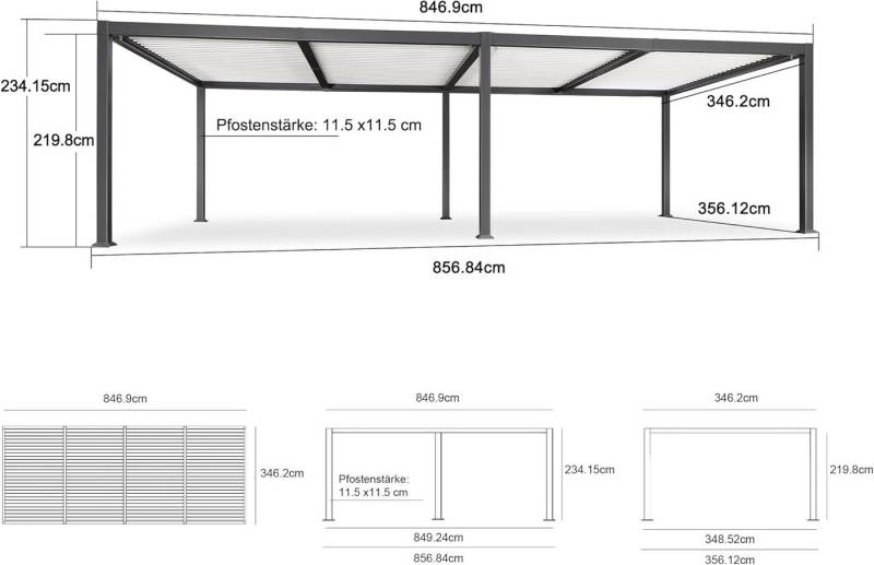 PURPLE LEAF Pergola Alu Pergola mit Lamellendach Terrassenüberdachung, Grauer Rahmen und Weißes Dach von PURPLE LEAF