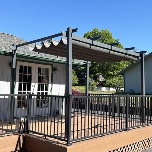 PURPLE LEAF Pergola 2.8 x 4 m Wasserdicht Stabil Winterfest, Aluminium Garten Pavillon mit Schiebedach, Gerade Seitendesign, Terrassenüberdachung Freistehend, Grau von PURPLE LEAF