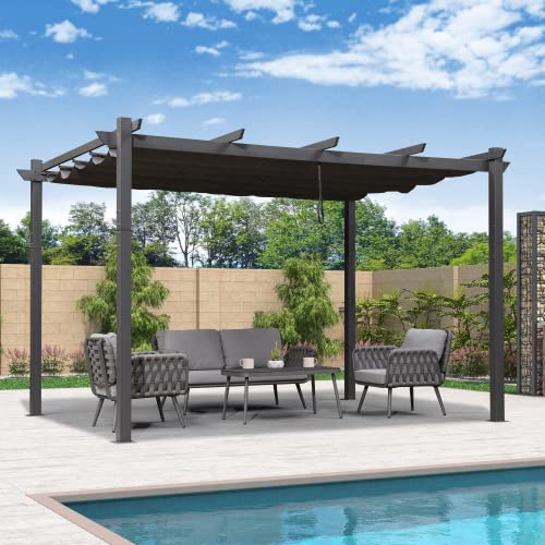 PURPLE LEAF Pergola Aluminium, 3.3 X 4 M Wasserdicht Stabil Winterfest Pergola, Gartenpavillon Mit Sonnenschutz Überdachung, Grau von PURPLE LEAF