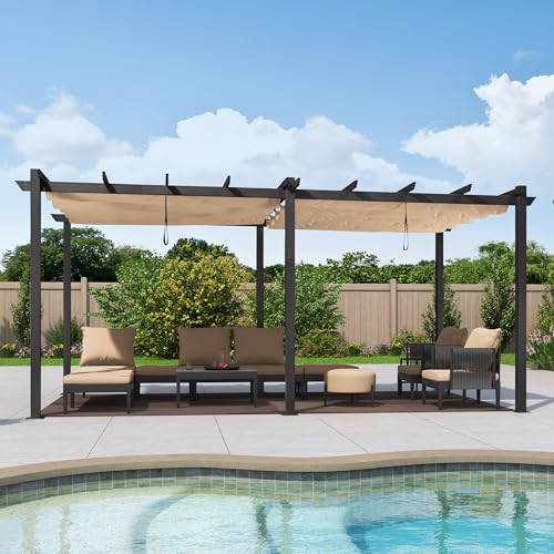 PURPLE LEAF Pergola Aluminium, 3.65 X 5.5 M Wasserdicht Stabil Winterfest Pergola, Gartenpavillon Mit Sonnenschutz Überdachung, Beige PURPLE LEAF Pergola Aluminium, 3.65 X 5.5 M Wasserdicht Stabil Winterfest Pergola, Gartenpavillon Mit Sonnenschutz Überdachung, Beige von PURPLE LEAF