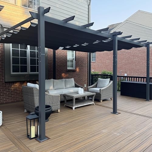 PURPLE LEAF Pergola Aluminium, 3.65 X 5.5 m Wasserdicht Stabil Winterfest Pavillon, Garten Partyzelt mit Sonnenschutz Überdachung, Grau von PURPLE LEAF