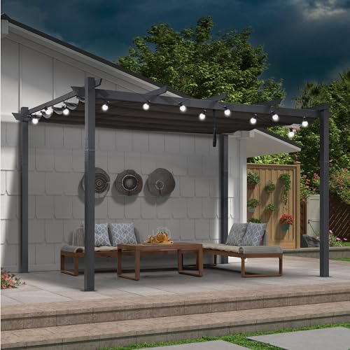 PURPLE LEAF Pergola Aluminium 2.8 x 4 m Wasserdicht Stabil Winterfest Gartenpavillon, mit LED Solar Lichterkette, Grau von PURPLE LEAF