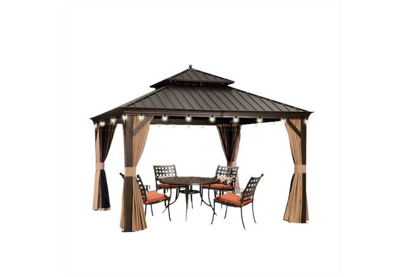 PURPLE LEAF Pavillon Hardtop Aluminium Gazebo mit Seitenteilen und LED Lichterketten, Winterfester und wasserdichter Pavillon von PURPLE LEAF