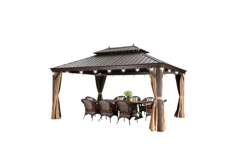PURPLE LEAF Pavillon Hardtop Aluminium Gazebo mit Seitenteilen und LED Lichterketten, Winterfester und wasserdichter Pavillon von PURPLE LEAF