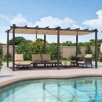 PURPLE LEAF Pergola Metall Garten Pavillon Pergola 3.65 X 6 m Wasserdicht Stabil Winterfest, Gartenpavillon Mit Sonnenschutz Überdachung, Beige von PURPLE LEAF