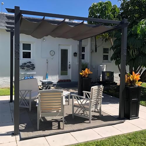 PURPLE LEAF Pergola 3 x 3 m Wasserdicht Stabil Winterfest, Aluminium Gartenpavillon mit Wetterfestes Schiebedach, UV-Schutz, für Terrasse, Garten, Grau von PURPLE LEAF