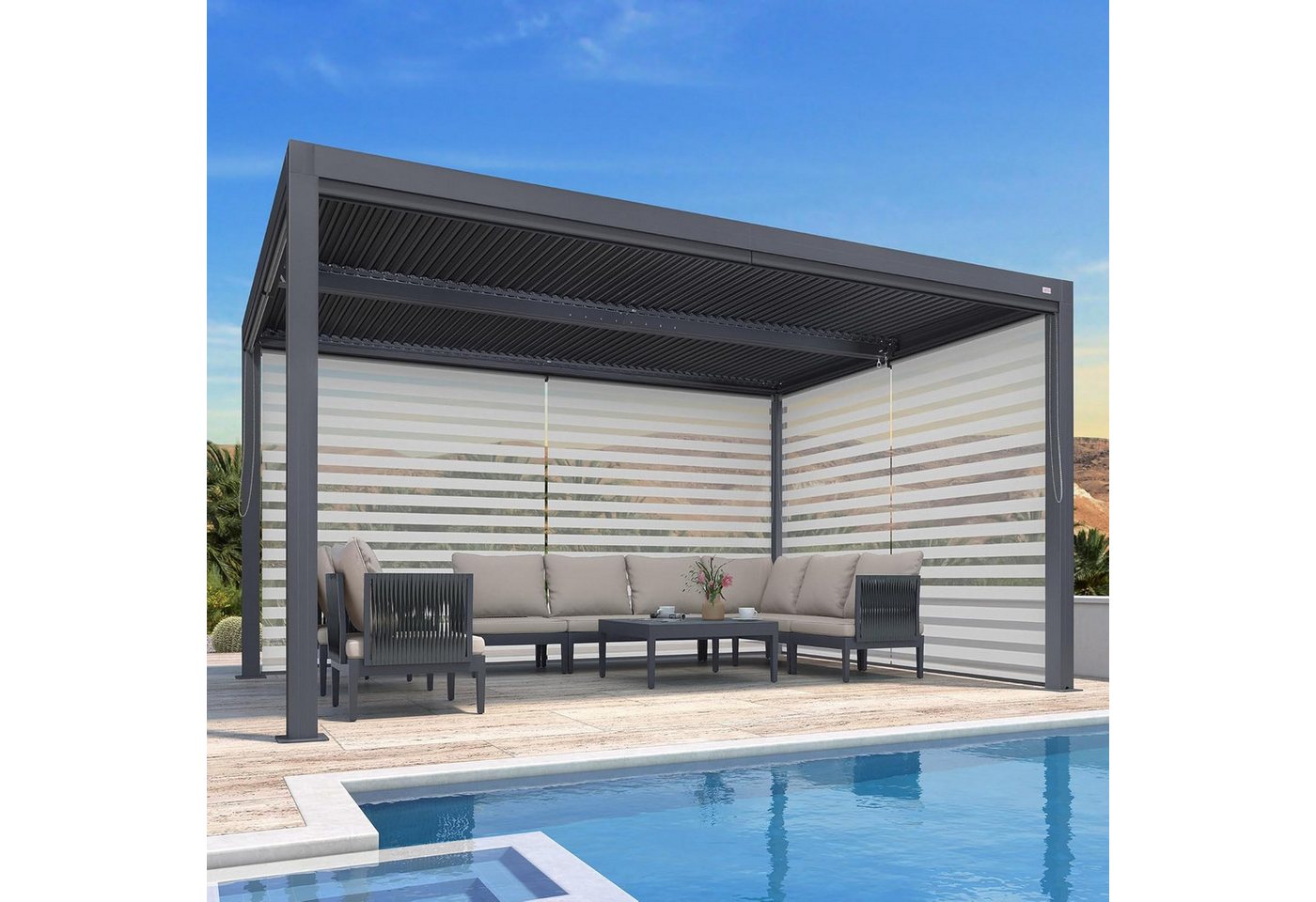 PURPLE LEAF Pergola Terrassenüberdachung mit Sonnenrollo, Gartenpavillon mit Lamellendach, wasserdichte Gartenüberdachung für Balkon, Carport oder Grillplatz PURPLE LEAF Pergola Terrassenüberdachung mit Sonnenrollo, Gartenpavillon mit Lamellendach, wasserdichte Gartenüberdachung für Balkon, Carport oder Grillplatz von PURPLE LEAF