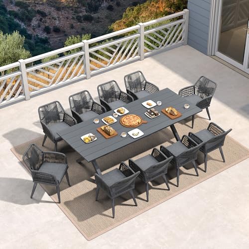 PURPLE LEAF Rivera Gartenmöbel Set 11-TLG PE Rattan Gartenmöbel Sitzgruppe Set 10 Stühle mit Tisch, Terrassenmöbel Außen Garten Essgruppe, Esszimmer-Set für 10 Personen, Grau von PURPLE LEAF