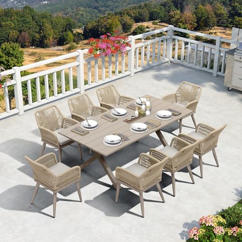 PURPLE LEAF Rivera Gartenmöbel Set 9-TLG PE Rattan Gartenmöbel Sitzgruppe Set 8 Stühle mit Tisch, Terrassenmöbel Außen Garten Essgruppe für 8 Personen, Champagner von PURPLE LEAF