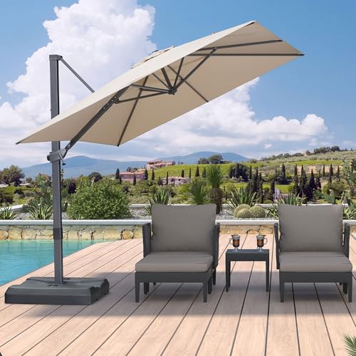 PURPLE LEAF Sonnenschirm 250 x 250 cm Ampelschirm quadratisch mit Kurbel, Gartenschirm neigbar, 360° Rotation, Bespannung Polyester, für Gärten, Cafés, Terrasse, Beige von PURPLE LEAF
