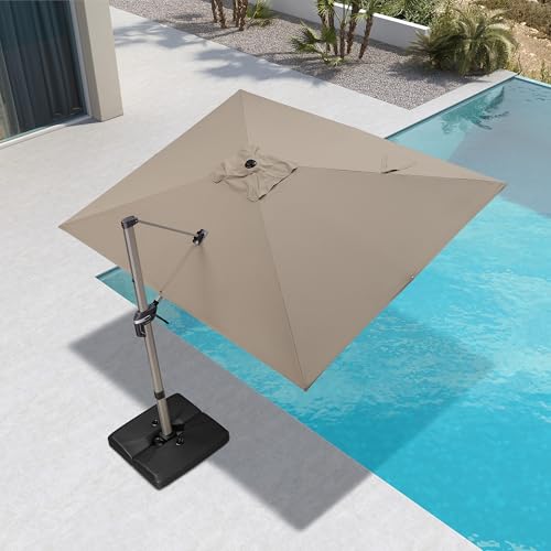 PURPLE LEAF Sonnenschirm 270 x 350 cm Aluminium Ampelschirm Rechteckig 360° Rotation Gartenschirm mit Kurbel Kippbar Groß Wasserabweisend Marktschirm UV 50+ Terrassenschirm für Garten Cafés, Taupe von PURPLE LEAF