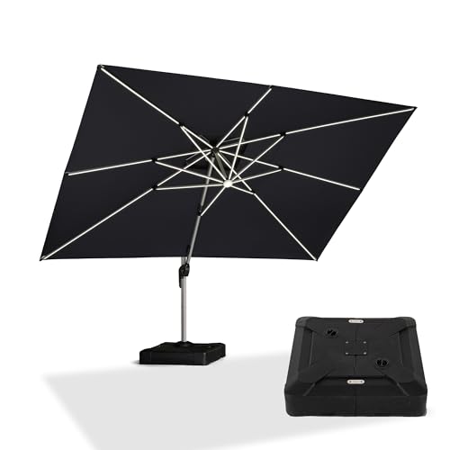 PURPLE LEAF Sonnenschirm 300 x 400 cm mit Schirmständer Ampelschirm Groß mit LED Beleuchtung, Gartenschirm 360° Rotation mit Kurbel, Marktschirm XXL Sonnenschutz UV50+, Grau PURPLE LEAF Sonnenschirm 300 x 400 cm mit Schirmständer Ampelschirm Groß mit LED Beleuchtung, Gartenschirm 360° Rotation mit Kurbel, Marktschirm XXL Sonnenschutz UV50+, Grau von PURPLE LEAF