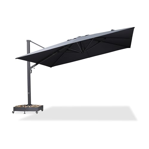 PURPLE LEAF Sonnenschirm Ampelschirm 400 x 400 cm Drehbar Neigbar Marktschirm Groß 360°Rotation, Gartehschirm mit Kurbel, XXL Sonnenschutz UV50+, Grau von PURPLE LEAF